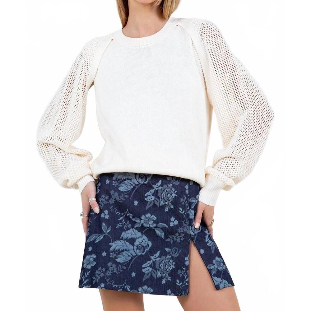 NEW WHITEROOM+CACTUS bolero eyelet crewneck sweater in ivory
